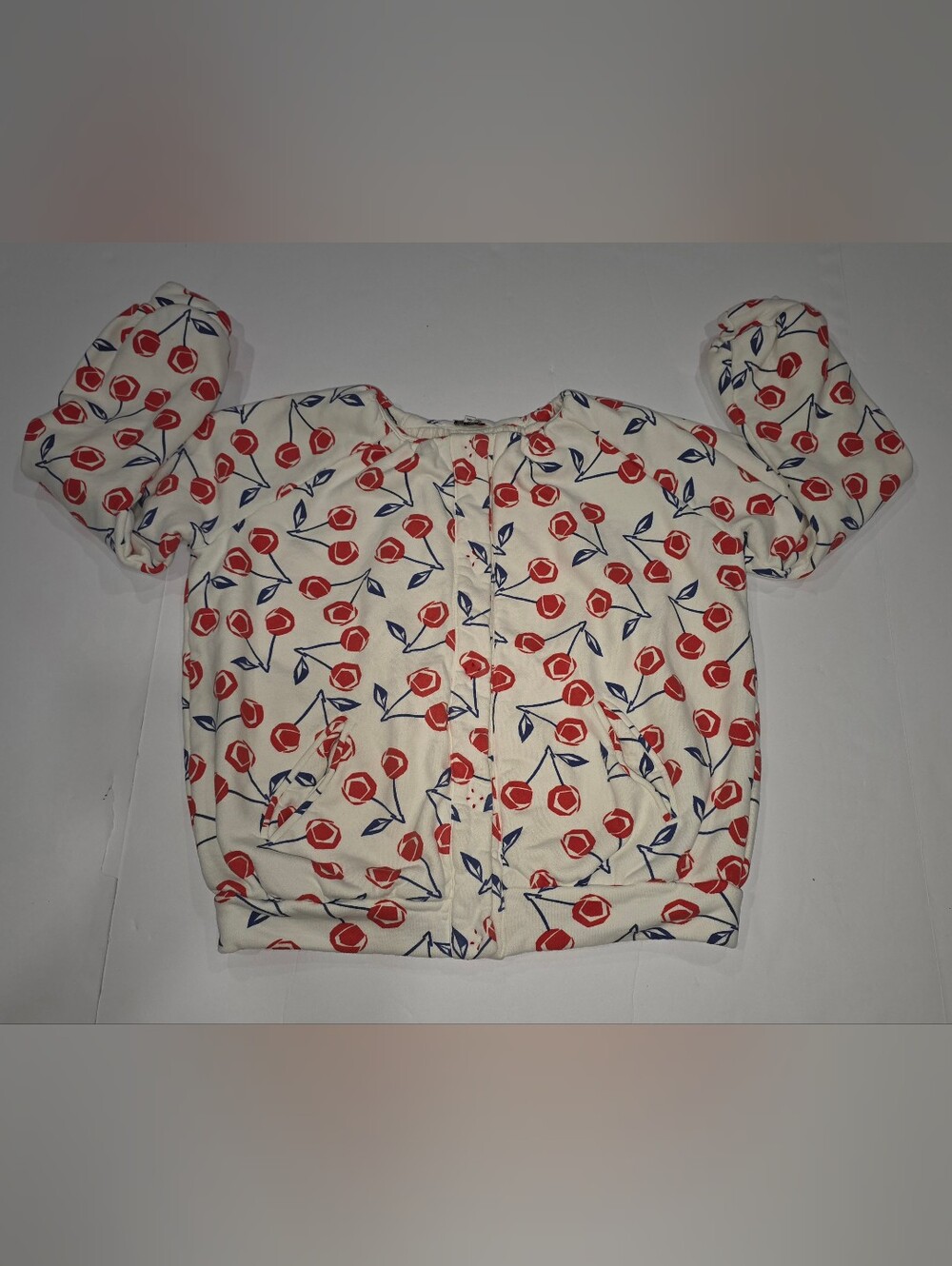Bonpoint Kids Cream  Quilted Cherry-Print Button Up Jacket Size 10A